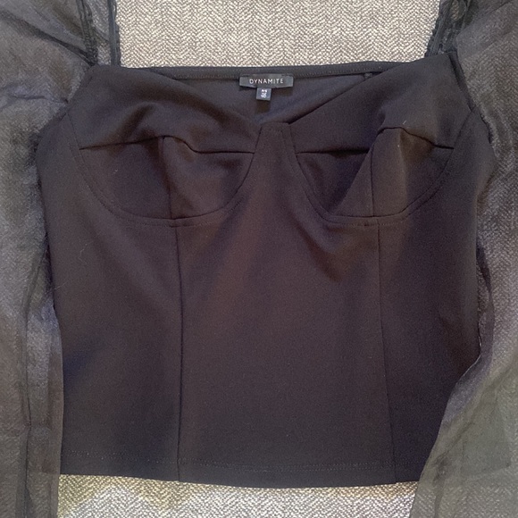 Women’s Dynamite black long sleeve top with sheer sleeves - Picture 2 of 4